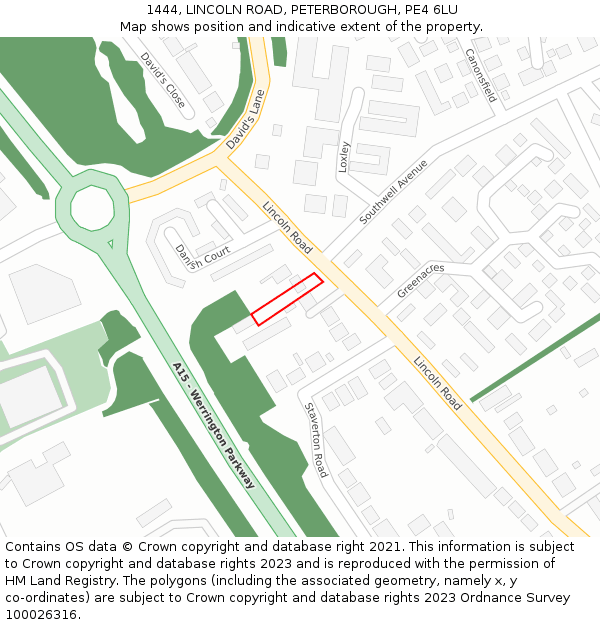 1444, LINCOLN ROAD, PETERBOROUGH, PE4 6LU: Location map and indicative extent of plot