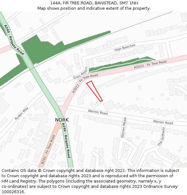 144A, FIR TREE ROAD, BANSTEAD, SM7 1NH: Location map and indicative extent of plot