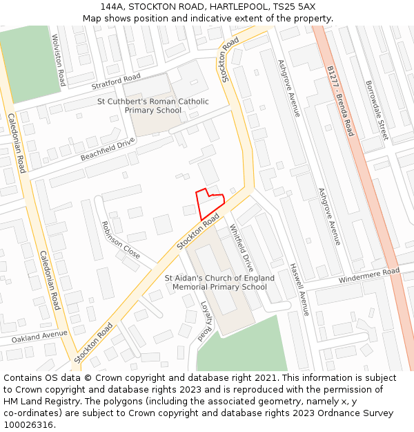 144A, STOCKTON ROAD, HARTLEPOOL, TS25 5AX: Location map and indicative extent of plot