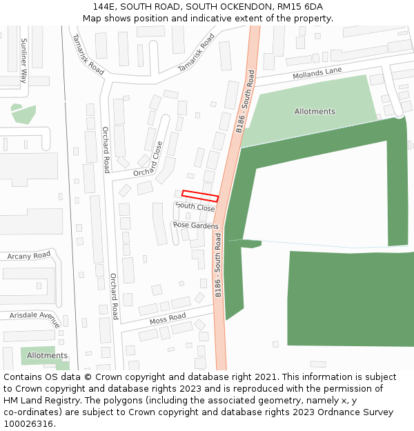 144E, SOUTH ROAD, SOUTH OCKENDON, RM15 6DA: Location map and indicative extent of plot