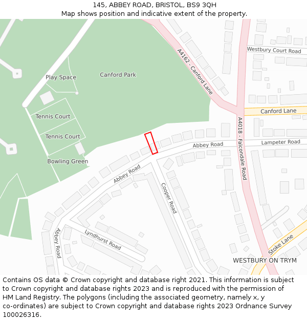 145, ABBEY ROAD, BRISTOL, BS9 3QH: Location map and indicative extent of plot