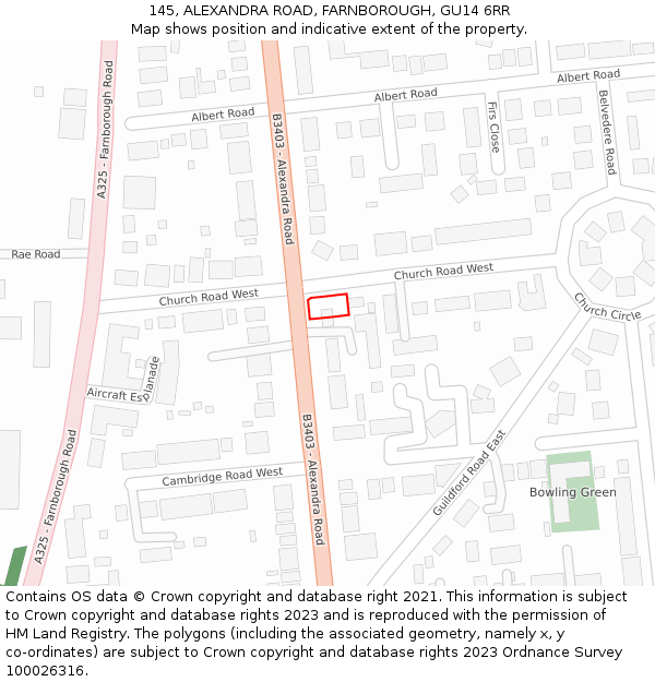 145, ALEXANDRA ROAD, FARNBOROUGH, GU14 6RR: Location map and indicative extent of plot