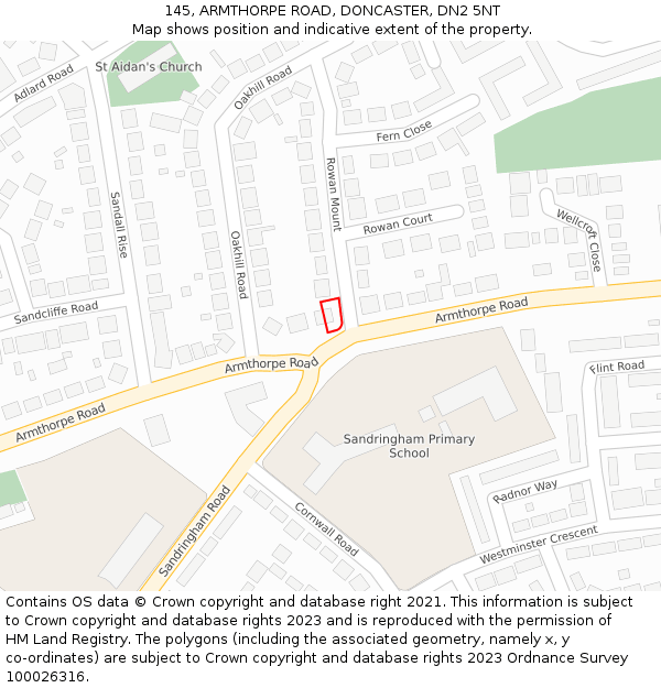 145, ARMTHORPE ROAD, DONCASTER, DN2 5NT: Location map and indicative extent of plot