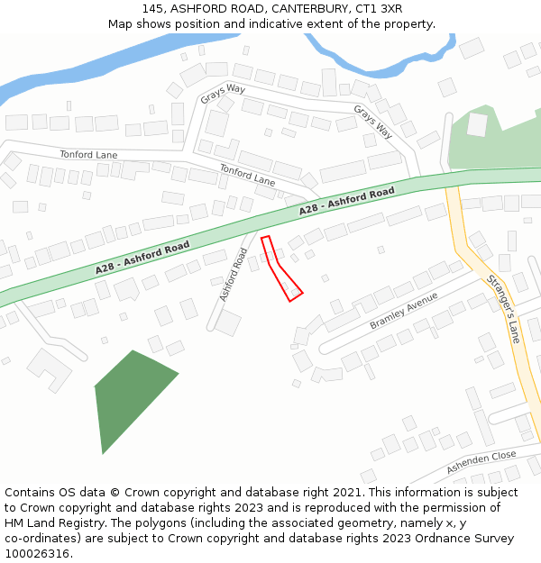 145, ASHFORD ROAD, CANTERBURY, CT1 3XR: Location map and indicative extent of plot