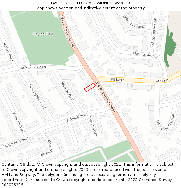 145, BIRCHFIELD ROAD, WIDNES, WA8 9EG: Location map and indicative extent of plot