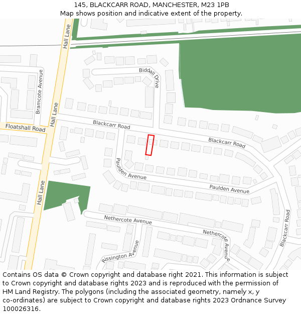 145, BLACKCARR ROAD, MANCHESTER, M23 1PB: Location map and indicative extent of plot