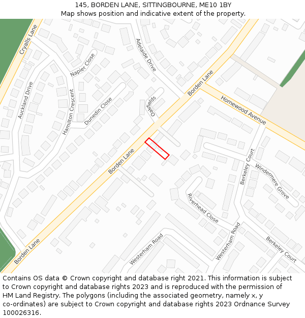 145, BORDEN LANE, SITTINGBOURNE, ME10 1BY: Location map and indicative extent of plot