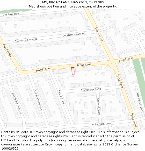 145, BROAD LANE, HAMPTON, TW12 3BX: Location map and indicative extent of plot