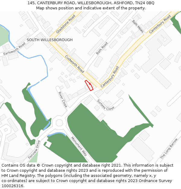 145, CANTERBURY ROAD, WILLESBOROUGH, ASHFORD, TN24 0BQ: Location map and indicative extent of plot