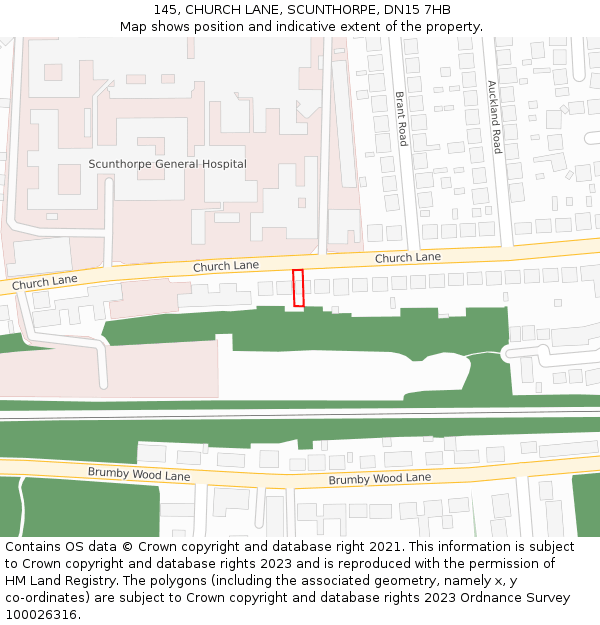 145, CHURCH LANE, SCUNTHORPE, DN15 7HB: Location map and indicative extent of plot