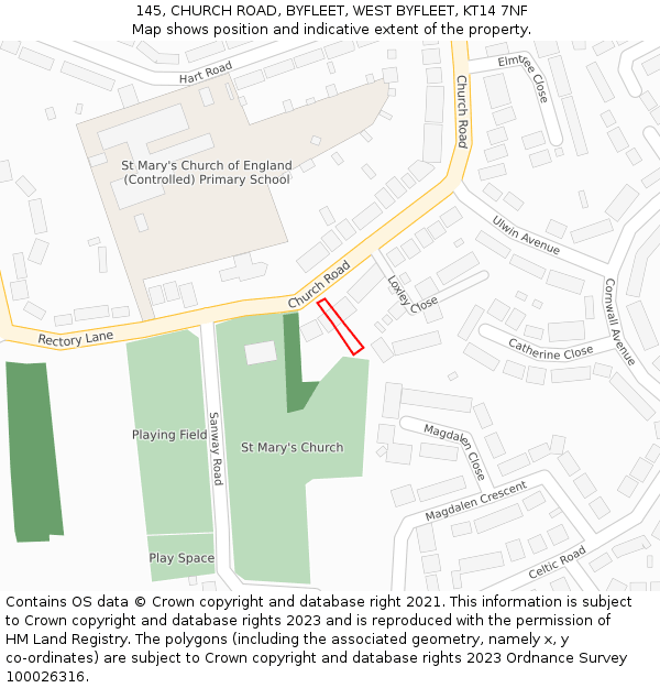 145, CHURCH ROAD, BYFLEET, WEST BYFLEET, KT14 7NF: Location map and indicative extent of plot