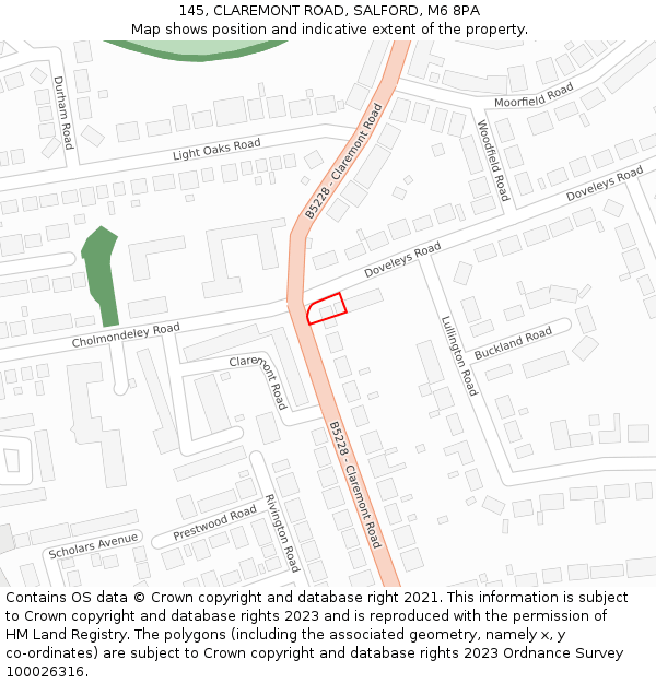 145, CLAREMONT ROAD, SALFORD, M6 8PA: Location map and indicative extent of plot