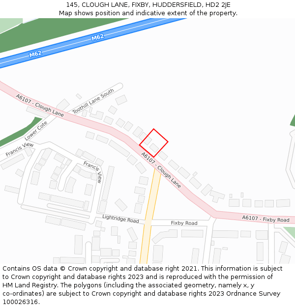 145, CLOUGH LANE, FIXBY, HUDDERSFIELD, HD2 2JE: Location map and indicative extent of plot