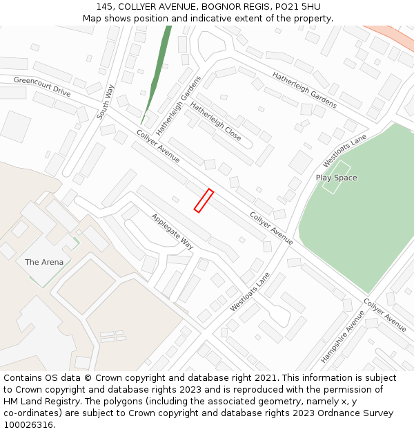 145, COLLYER AVENUE, BOGNOR REGIS, PO21 5HU: Location map and indicative extent of plot