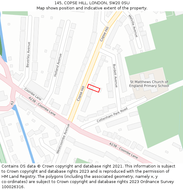 145, COPSE HILL, LONDON, SW20 0SU: Location map and indicative extent of plot