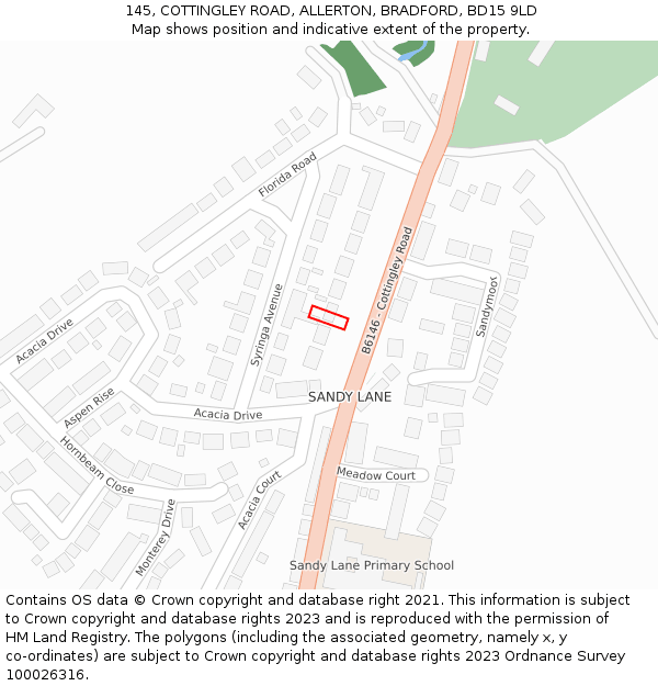 145, COTTINGLEY ROAD, ALLERTON, BRADFORD, BD15 9LD: Location map and indicative extent of plot