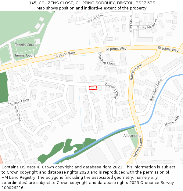 145, COUZENS CLOSE, CHIPPING SODBURY, BRISTOL, BS37 6BS: Location map and indicative extent of plot