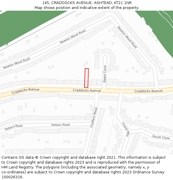 145, CRADDOCKS AVENUE, ASHTEAD, KT21 1NR: Location map and indicative extent of plot