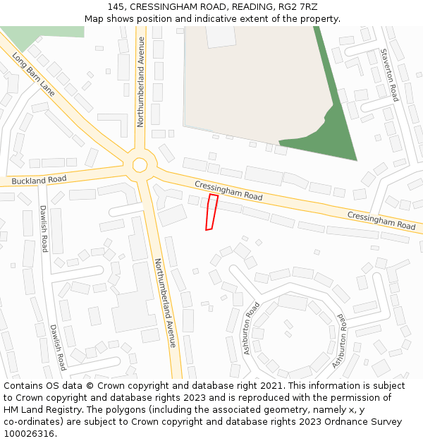 145, CRESSINGHAM ROAD, READING, RG2 7RZ: Location map and indicative extent of plot