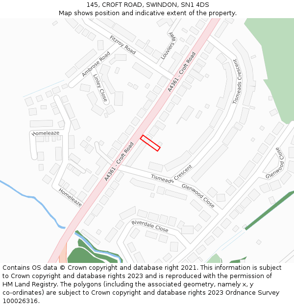 145, CROFT ROAD, SWINDON, SN1 4DS: Location map and indicative extent of plot