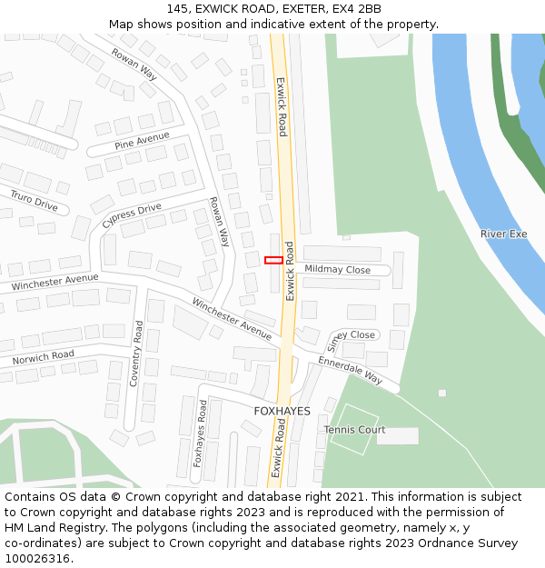 145, EXWICK ROAD, EXETER, EX4 2BB: Location map and indicative extent of plot