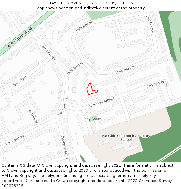 145, FIELD AVENUE, CANTERBURY, CT1 1TS: Location map and indicative extent of plot