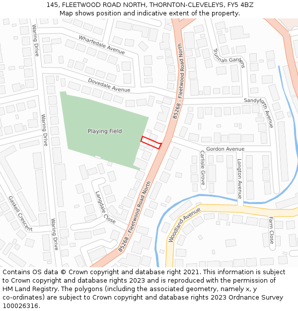 145, FLEETWOOD ROAD NORTH, THORNTON-CLEVELEYS, FY5 4BZ: Location map and indicative extent of plot