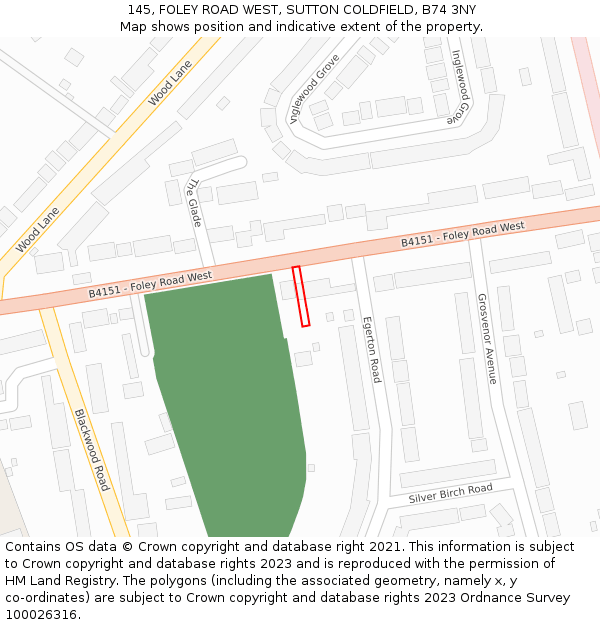 145, FOLEY ROAD WEST, SUTTON COLDFIELD, B74 3NY: Location map and indicative extent of plot