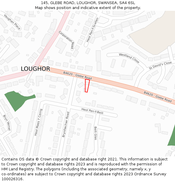 145, GLEBE ROAD, LOUGHOR, SWANSEA, SA4 6SL: Location map and indicative extent of plot