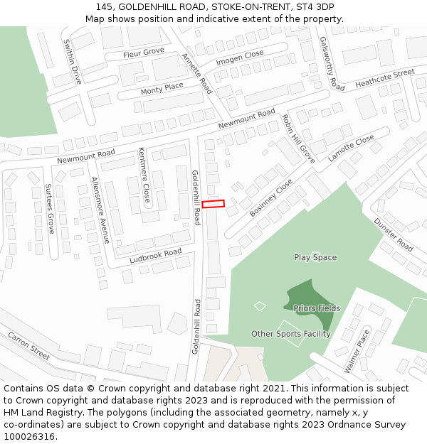 145, GOLDENHILL ROAD, STOKE-ON-TRENT, ST4 3DP: Location map and indicative extent of plot