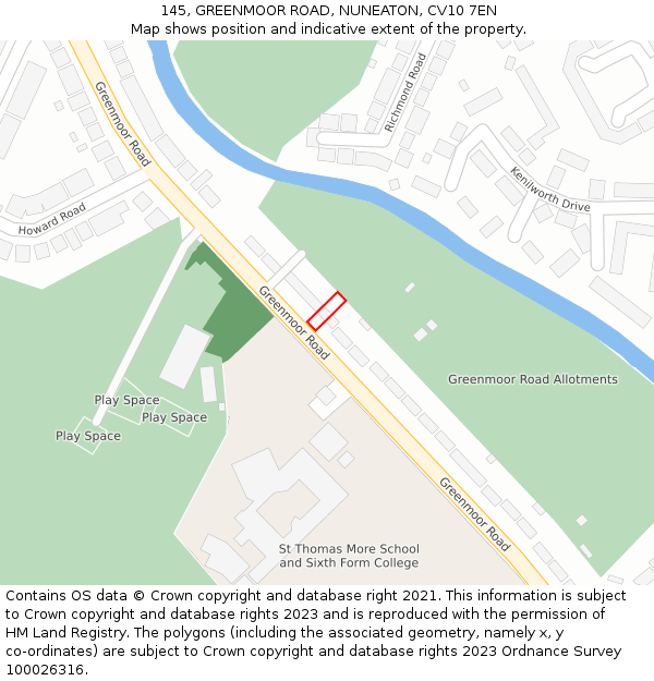 145, GREENMOOR ROAD, NUNEATON, CV10 7EN: Location map and indicative extent of plot