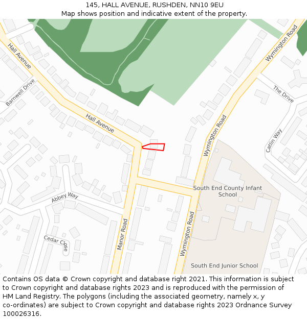 145, HALL AVENUE, RUSHDEN, NN10 9EU: Location map and indicative extent of plot