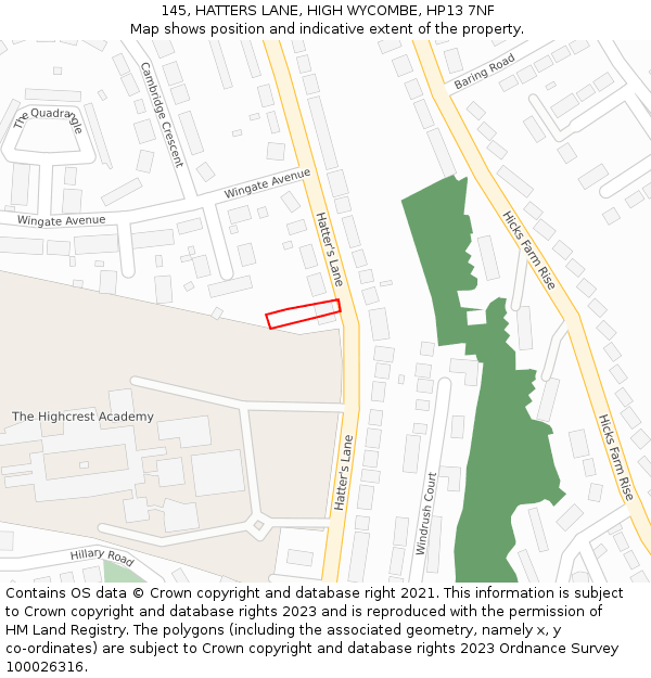 145, HATTERS LANE, HIGH WYCOMBE, HP13 7NF: Location map and indicative extent of plot