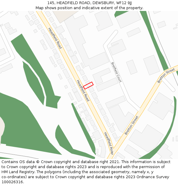 145, HEADFIELD ROAD, DEWSBURY, WF12 9JJ: Location map and indicative extent of plot