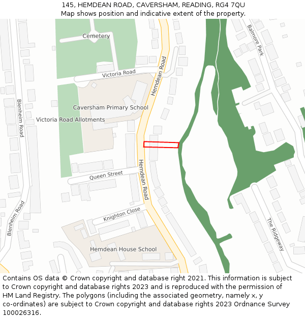 145, HEMDEAN ROAD, CAVERSHAM, READING, RG4 7QU: Location map and indicative extent of plot