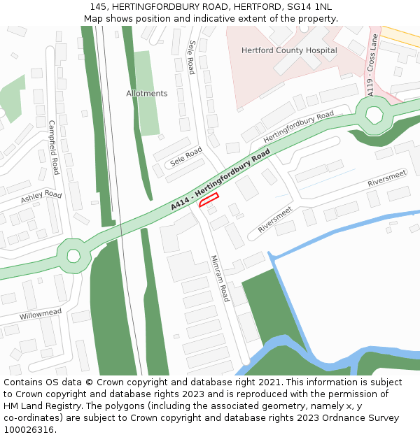 145, HERTINGFORDBURY ROAD, HERTFORD, SG14 1NL: Location map and indicative extent of plot