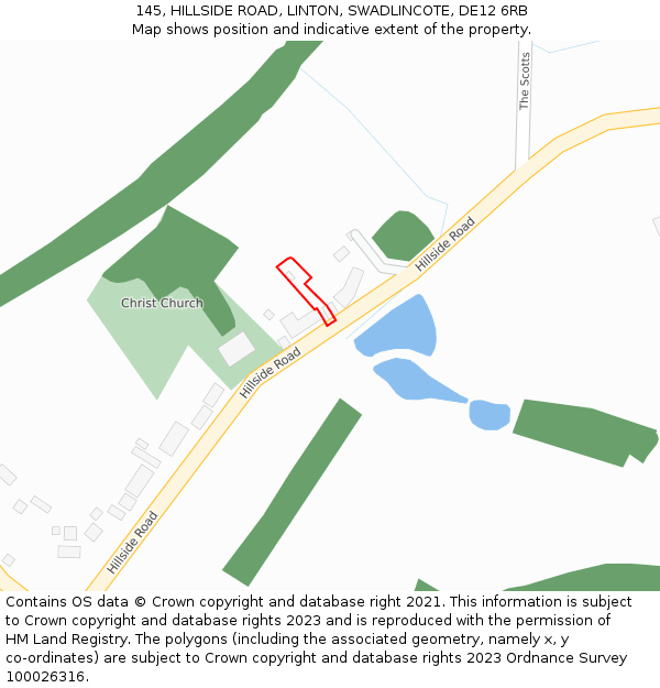 145, HILLSIDE ROAD, LINTON, SWADLINCOTE, DE12 6RB: Location map and indicative extent of plot