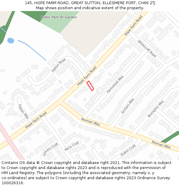 145, HOPE FARM ROAD, GREAT SUTTON, ELLESMERE PORT, CH66 2TJ: Location map and indicative extent of plot