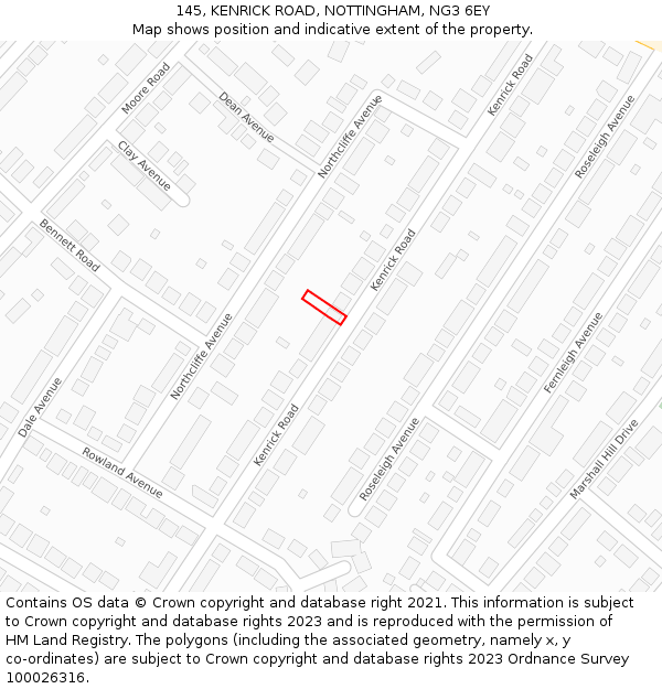 145, KENRICK ROAD, NOTTINGHAM, NG3 6EY: Location map and indicative extent of plot