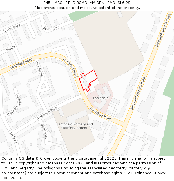 145, LARCHFIELD ROAD, MAIDENHEAD, SL6 2SJ: Location map and indicative extent of plot