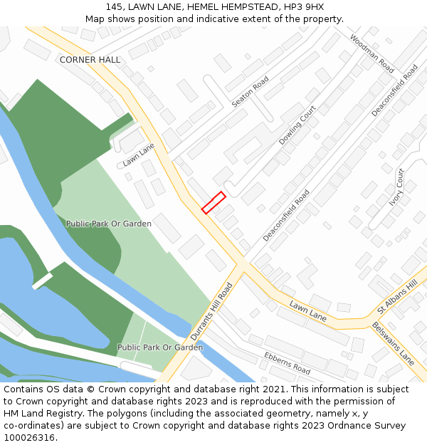 145, LAWN LANE, HEMEL HEMPSTEAD, HP3 9HX: Location map and indicative extent of plot