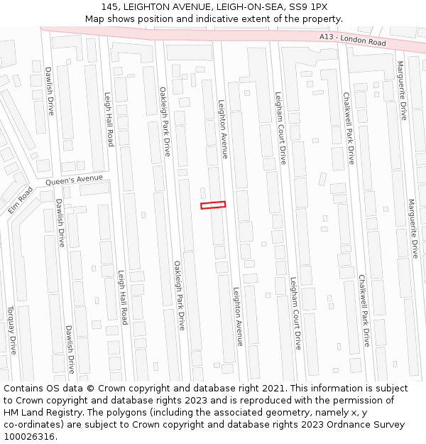 145, LEIGHTON AVENUE, LEIGH-ON-SEA, SS9 1PX: Location map and indicative extent of plot