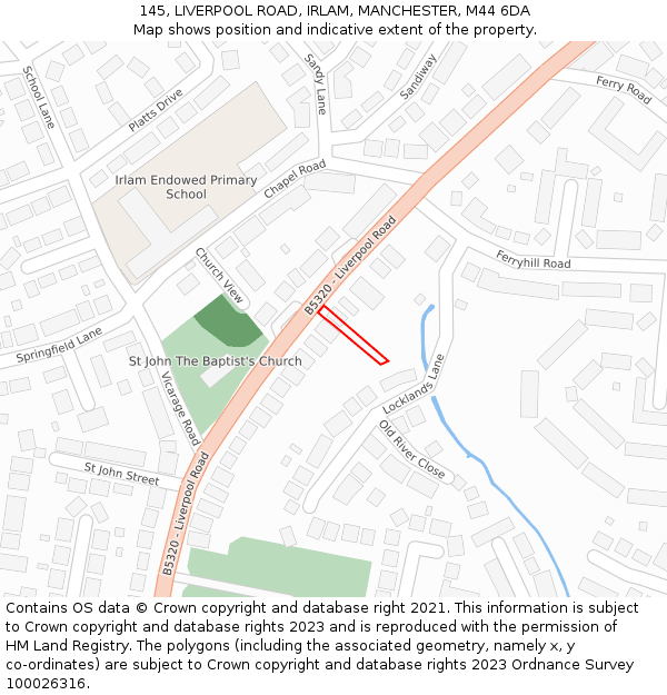 145, LIVERPOOL ROAD, IRLAM, MANCHESTER, M44 6DA: Location map and indicative extent of plot