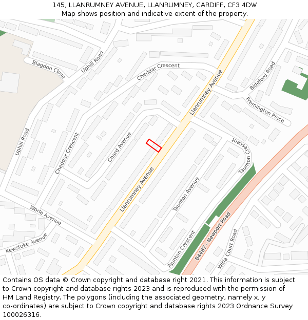 145, LLANRUMNEY AVENUE, LLANRUMNEY, CARDIFF, CF3 4DW: Location map and indicative extent of plot