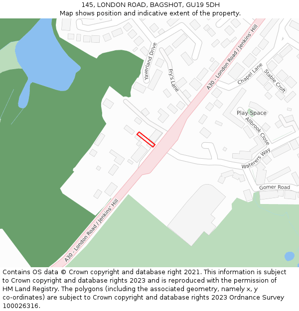 145, LONDON ROAD, BAGSHOT, GU19 5DH: Location map and indicative extent of plot