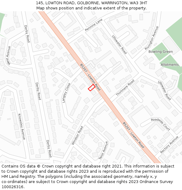 145, LOWTON ROAD, GOLBORNE, WARRINGTON, WA3 3HT: Location map and indicative extent of plot