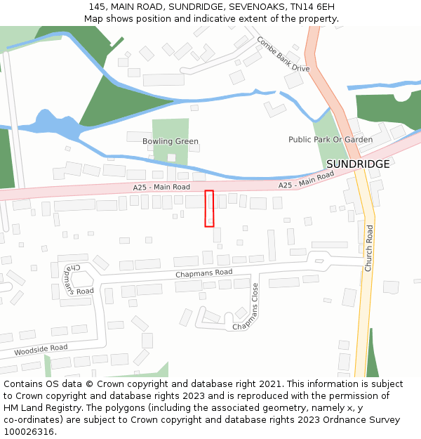 145, MAIN ROAD, SUNDRIDGE, SEVENOAKS, TN14 6EH: Location map and indicative extent of plot