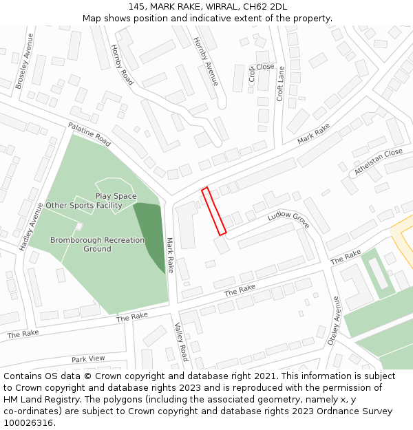 145, MARK RAKE, WIRRAL, CH62 2DL: Location map and indicative extent of plot