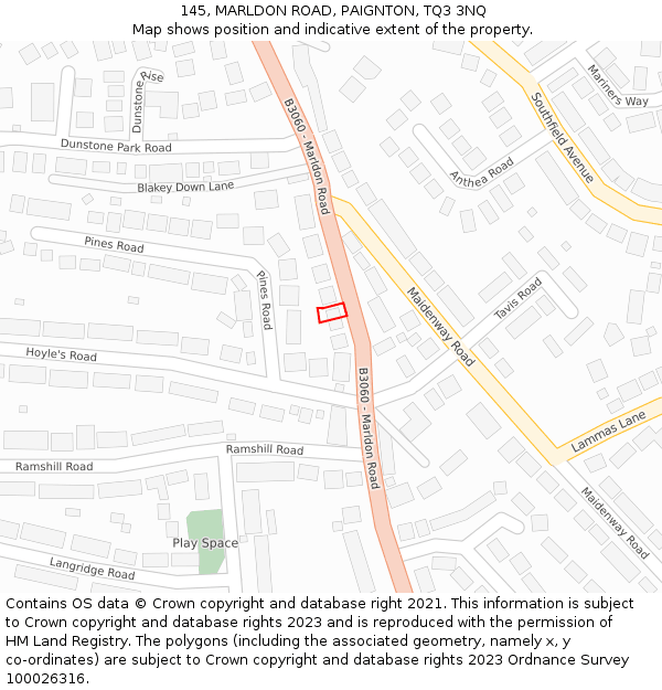 145, MARLDON ROAD, PAIGNTON, TQ3 3NQ: Location map and indicative extent of plot