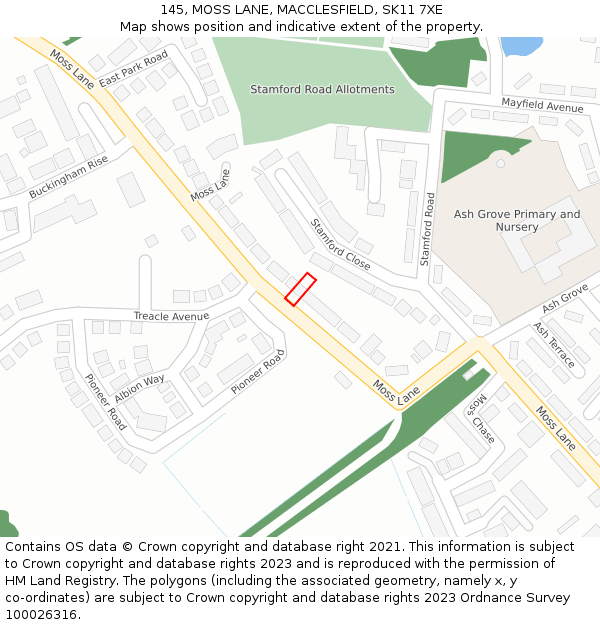 145, MOSS LANE, MACCLESFIELD, SK11 7XE: Location map and indicative extent of plot